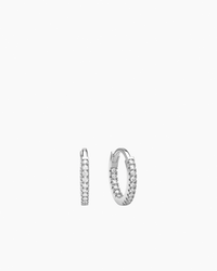 Stone Huggie Hoops Silver